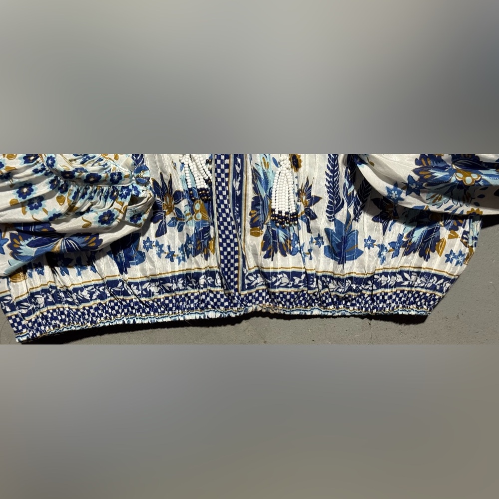FARM Rio Blue & White Floral Embroidered Peasant Blouse - Picture 5 of 12